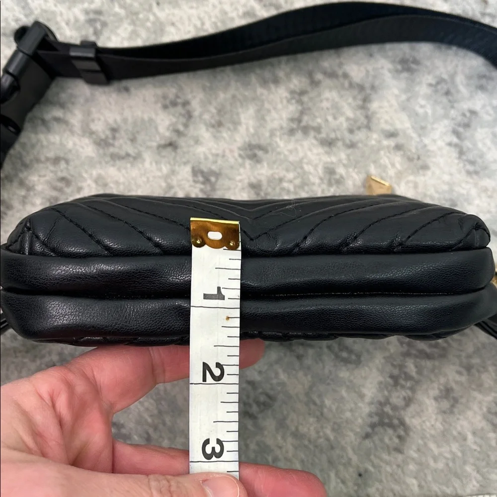 Unbranded Triple Zipper Quilted Vegan Faux Leather Black Belt Bag Fanny Pack